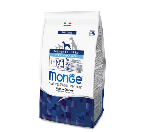 Monge medium puppy e junior pollo kg 3