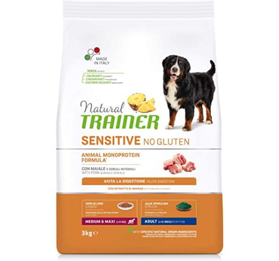 Natural trainer sensitive maiale e cereali integrali kg 3