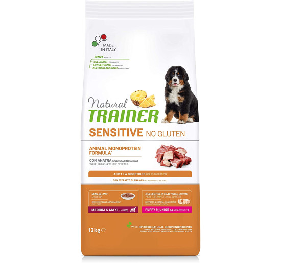 Natural trainer sensitive no gluten medium & maxi puppy anatra e cereali integrali kg 3