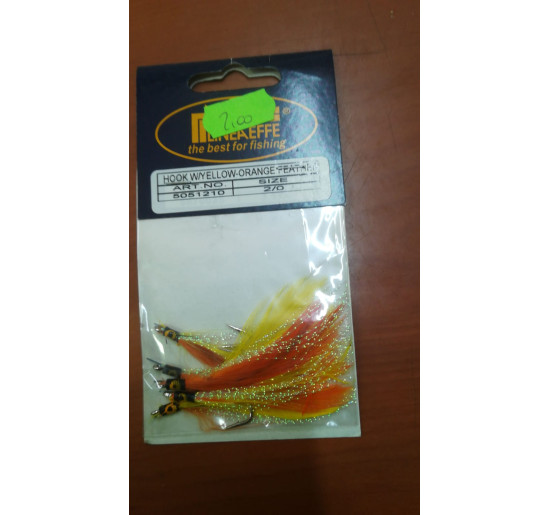 Lineaeffe hook W/ yellow-orange feather mis. 2/0