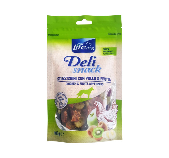 Life dog deli snack stuzzichini con pollo e kiwi gr 100