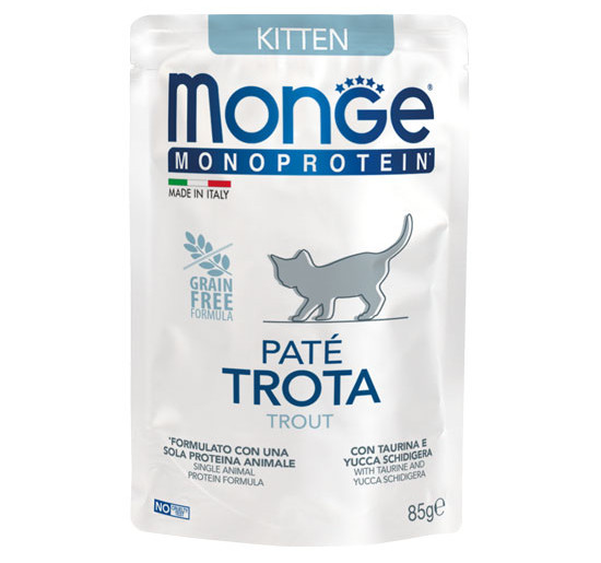 Monge buste monoproteico gr 85 kitten patè con trota