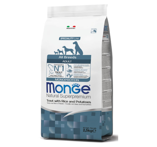 Monge adult all breed trota, riso e patate kg 2,5