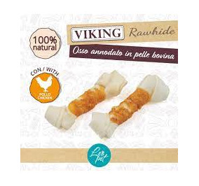 Viking rawhide osso annodato in pelle bovina con pollo pz 3 cm 9