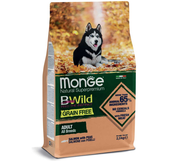 Monge BWild adult all breed salmone con piselli kg 2,5