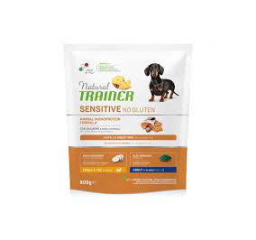 Natural trainer sensitive no gluten small e toy con salmone e cereali integrali gr 800