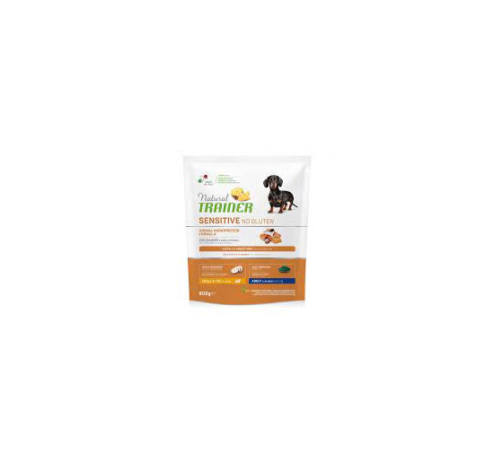 Natural trainer sensitive no gluten small e toy con salmone e cereali integrali gr 800