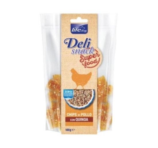 Life dog deli snack chips di pollo con quinoa gr 100